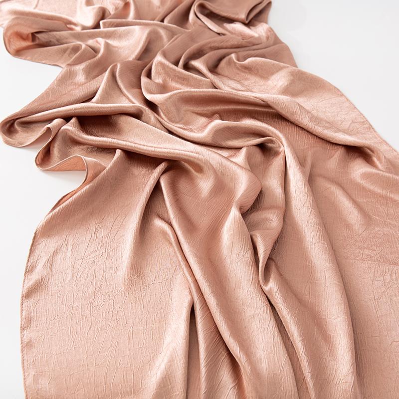 Women Plain Silk Satin Hijab Scarf Different Sides Bark Wrinkles Solid Color Long Shawl Muslim Women Smooth Silk Like Underscarf