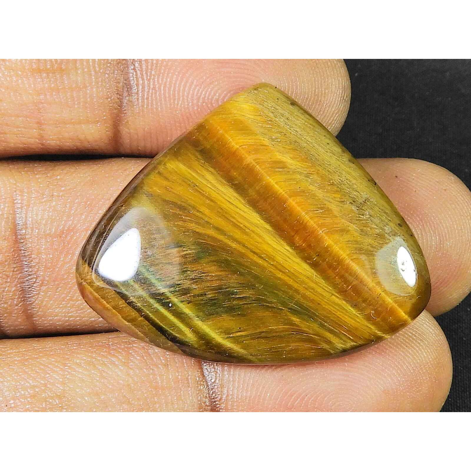 

46Cts. Yellow Tiger Eye Pear Metaphysical Cabochon Loose Gemstone 29X35MM SK-1898