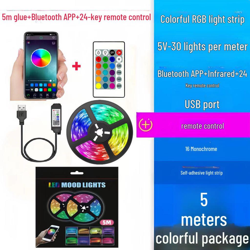 5V RGB LED Light Strip Set: Color-Changing USB Bluetooth Smart Background for Desk and Wall Decoration.