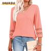 Women's Fashion Casual Solid Color Print Long Sleeve V-Neck Blouses & Shirts