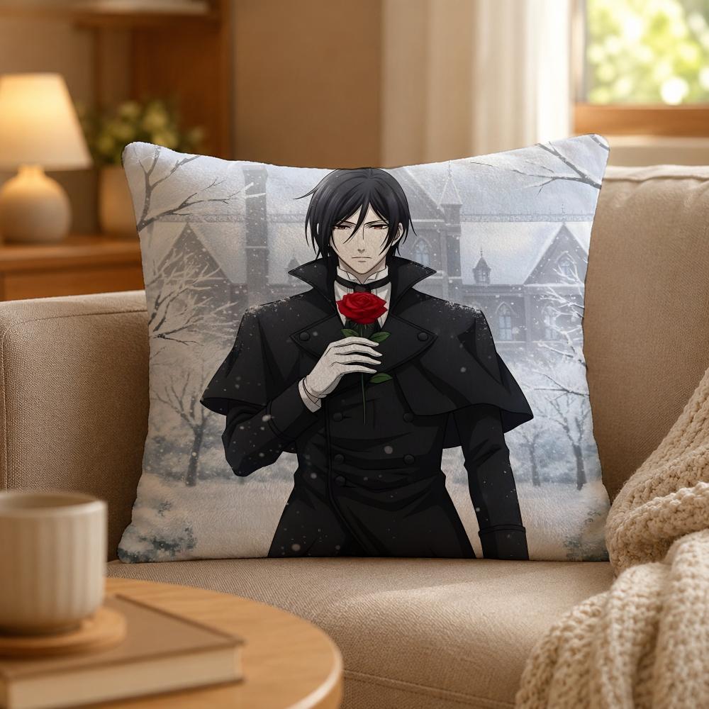 Anime Black Butler Gothic Art Cushion Cover Personalized Short Plush Soft Bedroom Sofa Home Decor Gift