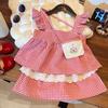 Summer Girls Plaid Cap Sleeve Top And Skirt 2 Piece Set With Matching Handbag Cute Toddler Outfit