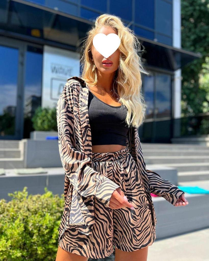 Women's Plus Size Summer Casual Print Two-Piece Set: Top and Shorts