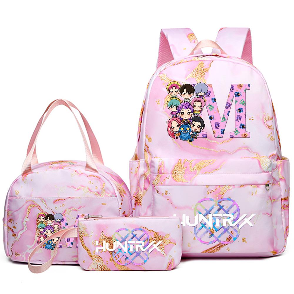 3Pcs/set 26 English Letter Kpop Printed Backpack Handbag Pencil Case for Teenager Student Girl Boy Bookbag Schoolbag Women Large Capacity Travel Bag