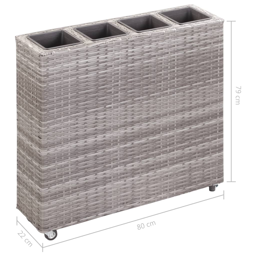 Garden Raised Bed with 4 Pots 80x22x79 cm Poly Rattan Gray