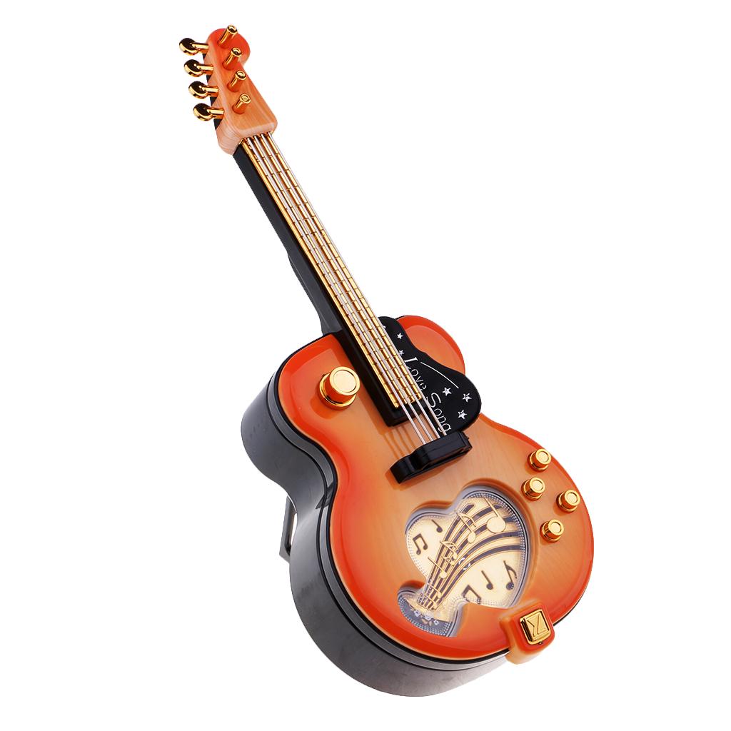 Wind Up Guitar Model Music Box Jewelry Storage Case for Christmas Gift