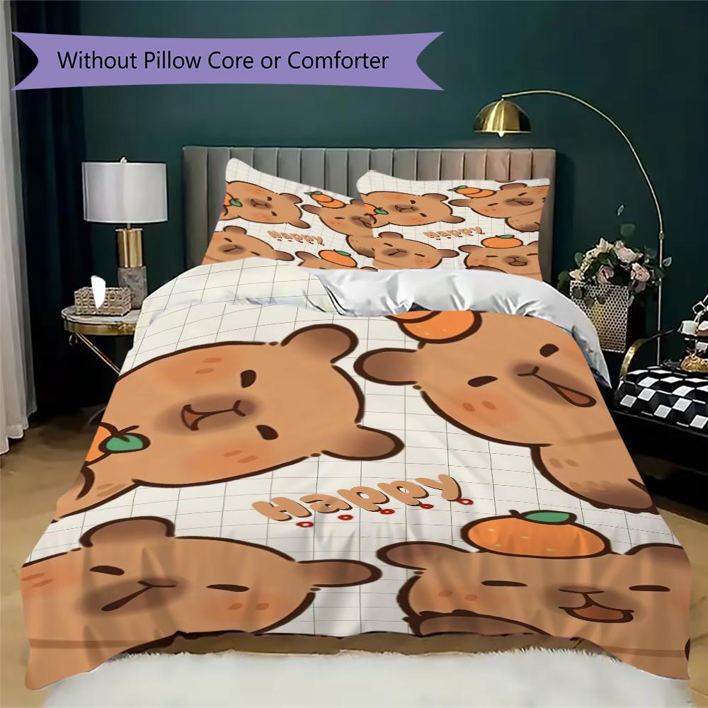 1 Stück Capybara süßes Muster Bettwäsche Steppdecke Set Bettbezug Kissenbezug Heimdekoration Geburtstagsgeschenk (1 Bettbezug + 2 Kissenbezüge, ohne Füllung)