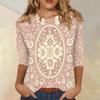 Women's Casual Loose Fit Top Three Quarter Sleeve Blouse with Fashion Printed Pattern Lightweight Comfortable Fabric