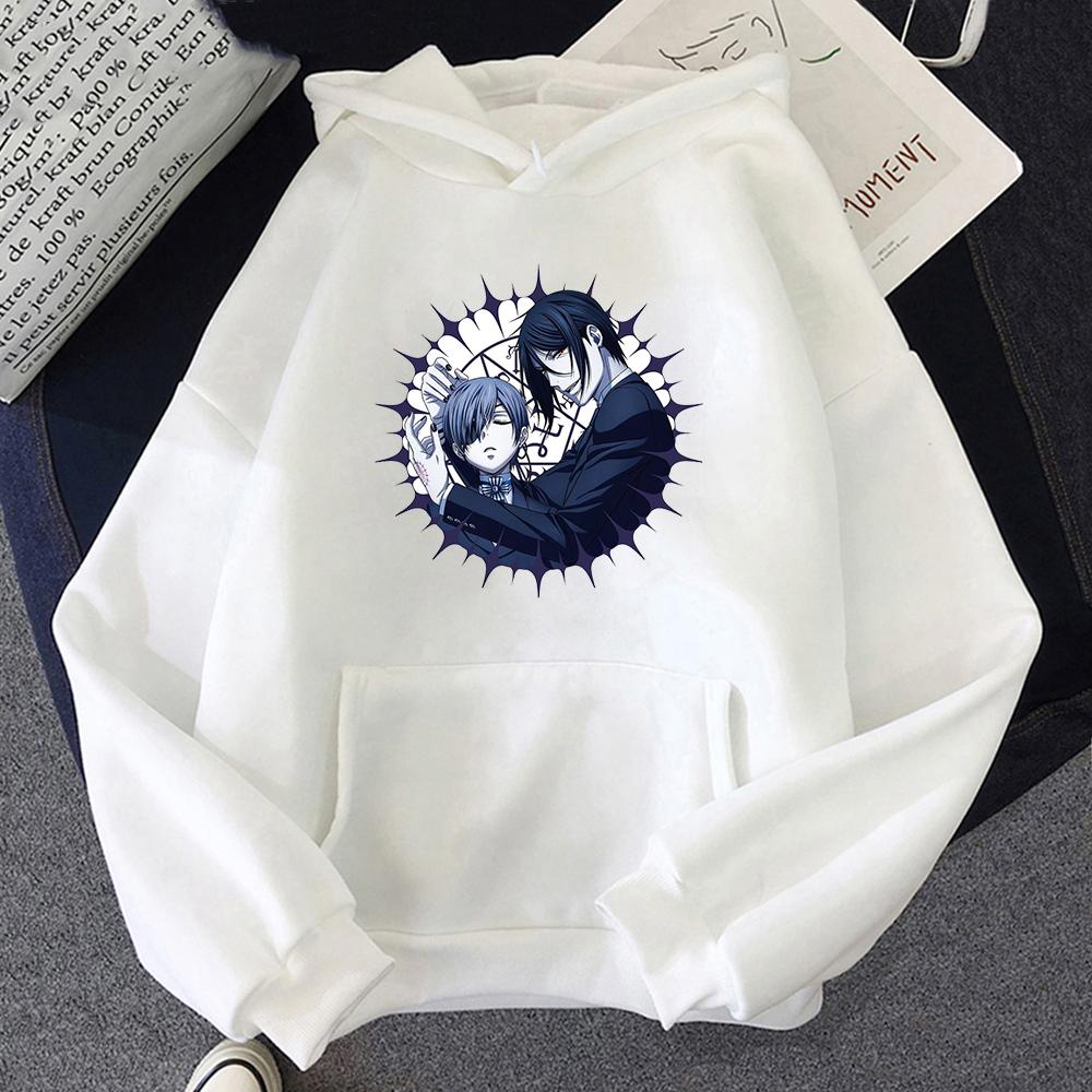 Hot Anime Black Butler Michaelis Sebastian and Phantomhive Ciel Print Hooded Men Women Manga Hoodies Harajuku Loose Sweatshirt