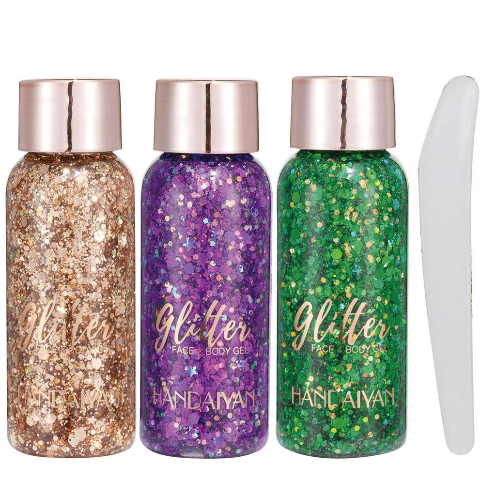Body Glitter Gel Waterproof Eye Glitter for Girls Body Glitter Gel Sequin Glitter Eyeshadow Glitter Body Gel for and Parties Set, - Kit, 3-Color Gel,