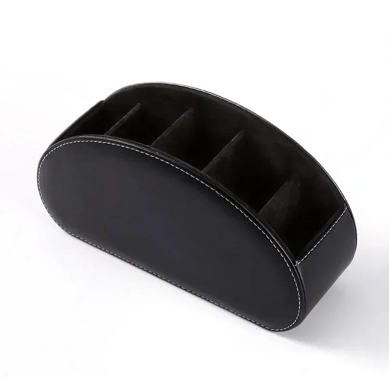 1PC Multifunctional 5 Grid Desktop PU Leather Organizer Remote Control Storage Box Cosmetics Makeup Brush Holder Sundries Stand