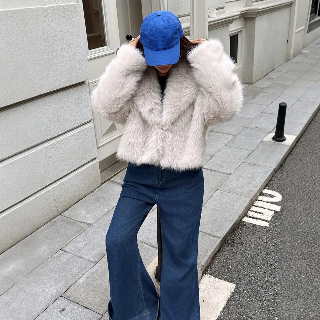 Imitation fox fur fur fur coat  green fruit collar short furry coat cold and warm