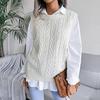 Women Crew Neck Sleeveless Knit Sweater Solid Color Tank Top Cutout Leaf Design Fall Winter Sizes S-L