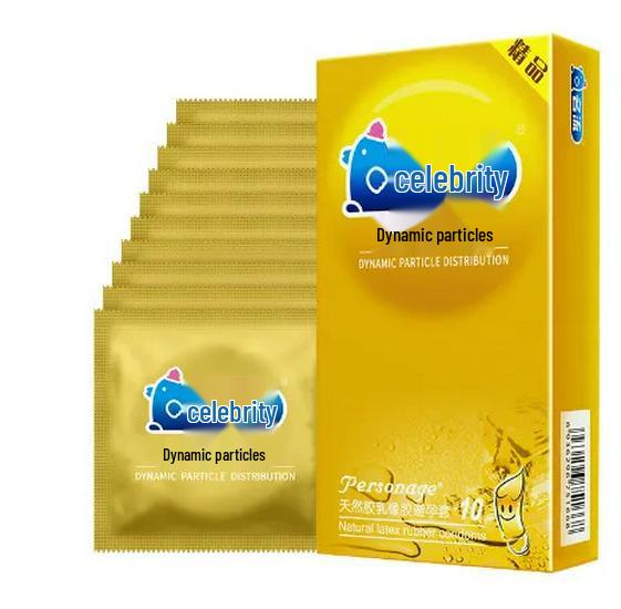 Celebrity Ultra-Thin Condoms: Dynamic Particle Design, Threaded, Stylish, Smooth, 0.02mm, Lubricated for Enhanced Sensation.