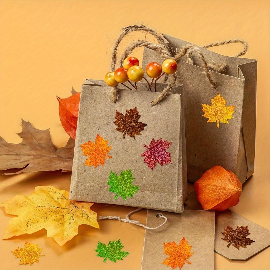 500pcs/1roll Holographic Laser Maple Leaf Stickers Autumn Decoration Thanksgiving Festive Party Labels Scrapbook DIY Decorations