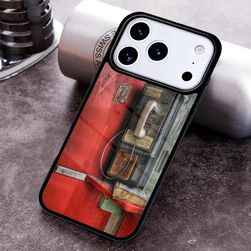 Retro Red Payphone Vintage Payphone Phone Case for iPhone 17 16 15 Pro Max Air 14 13 12 11 Plus Shockproof Capa Cover