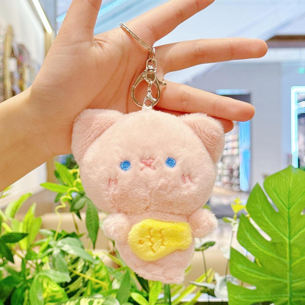 Cute Cat Mimi Plush Keychain: Hugging Fish Backpack Ornament Doll