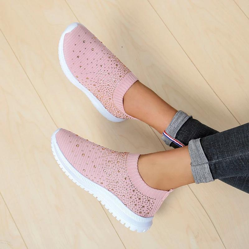 Europäischer und Amerikanischer Stil Lässig Neue Modische Strass Große Flache Sohle Saisonale Lässige Sport Damen Schuhe