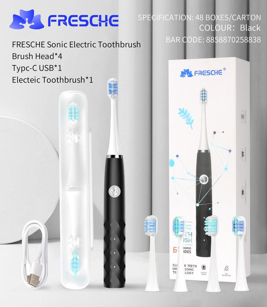 Kasha Sonic Elektrická zubná kefka, 6 rýchlostí, USB nabíjateľná, Vodotesná IPX7, Dlhá výdrž batérie, Pre dospelých