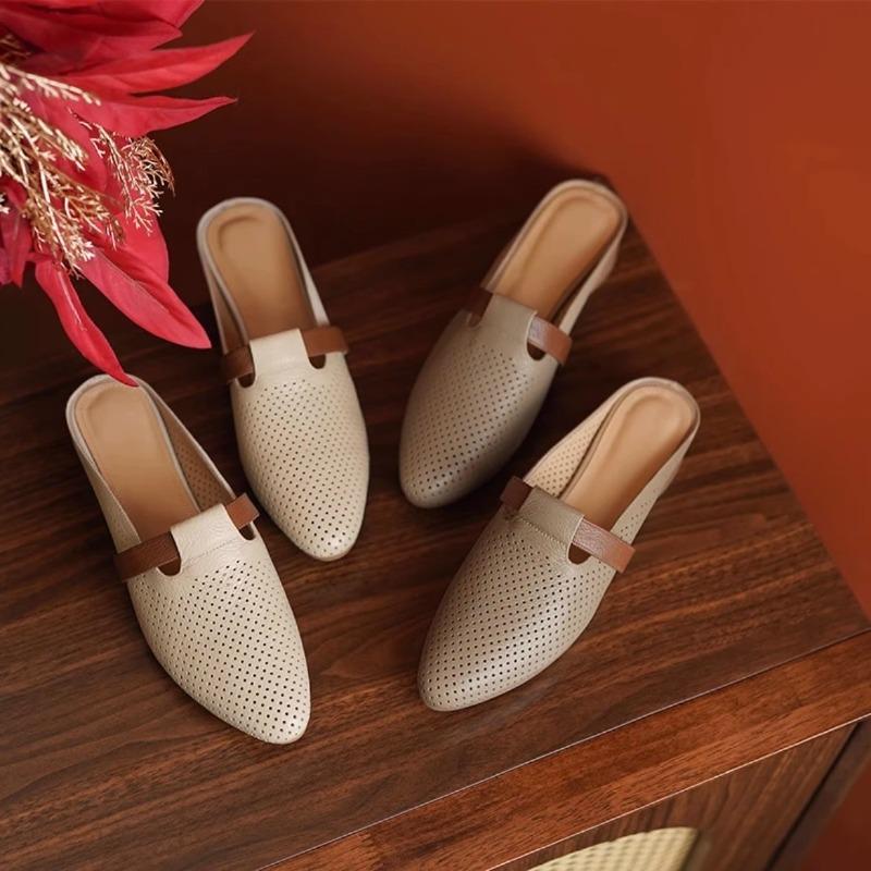 Fashion New Style Women's Summer Solid Color Women's Faux Leather Fashion Loafers Women'S Summer Sandals Outdoor Slippers Zapatos Mujer