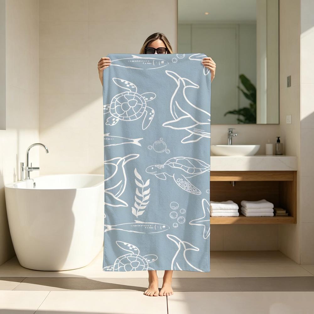 Kawaii Cartoon marine life pattern Towel ultra-fine fiber quick drying absorbent bath towel, outdoor swimming sports towel 100x50cm