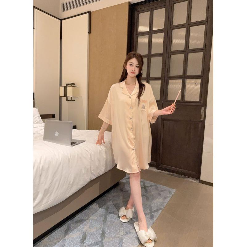 1011 new nightdress large size shirt skirt short sleeve thin can be worn outside ice silk casual breathable comfortable home clothing