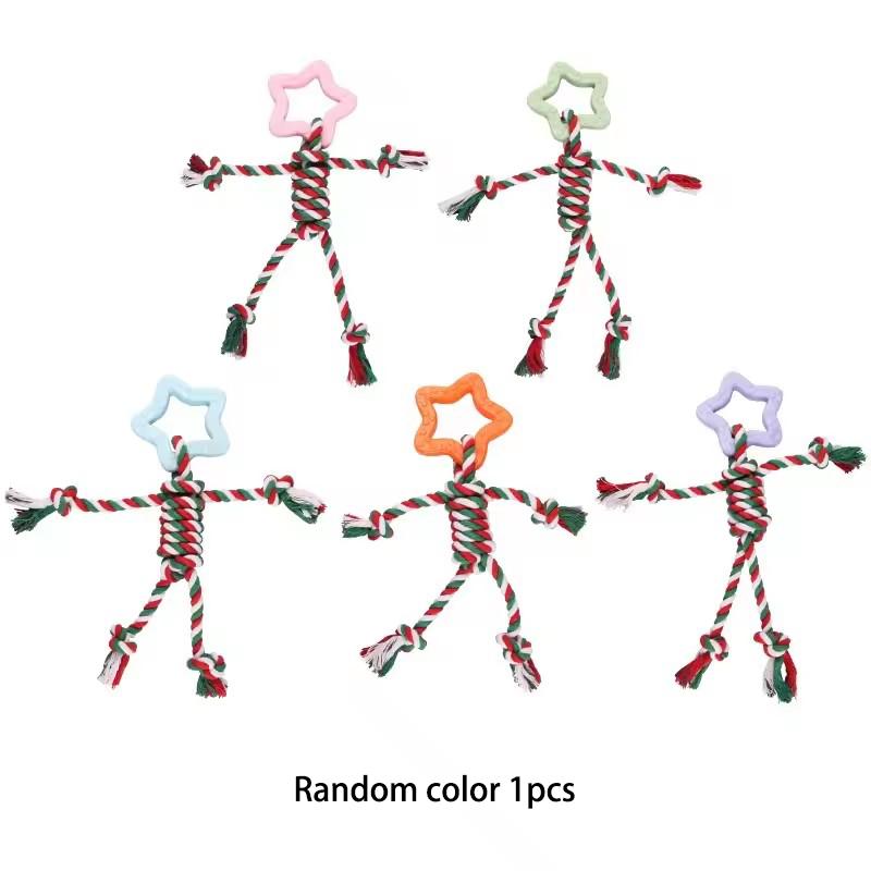 

Wear Resistant Bite Resistant Rope Knot Toy Cotton Rope Teeth Friendly Dog Chew Toy Human Shaped Star Pet Rope For Dogs Teeth Grinding Boredom Relief Random color