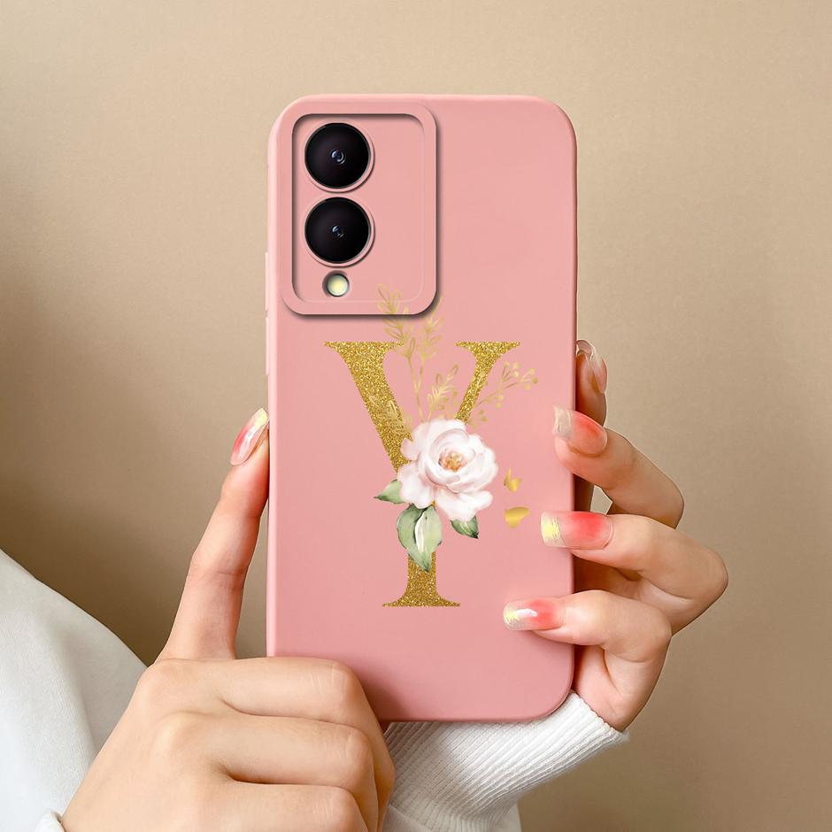 Case For VIVO Y17S 4G A To Z Cute Flower Letter Pattern Smooth Liquid Silicone Shell For VIVOY17S Y17s 4G Fashion Couple Fundas