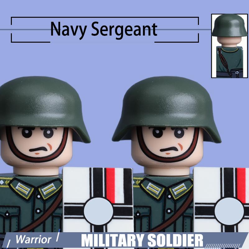 WW2 Naval Shore Troops Soldier Figure Building Blocks Army Officer Warrior Cap Helmet Flag Accessories Military Bricks Toys Boys