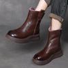 Johnature Genuine Leather Retro Thick Soled Women's Short Boots Versatile Wool Warm Snow Boots