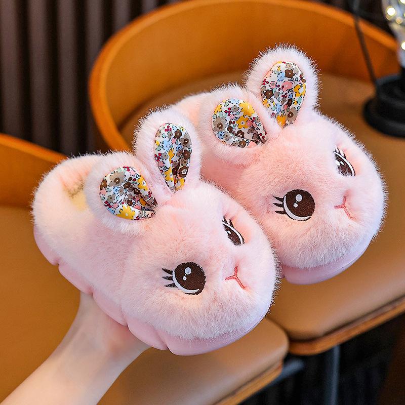 

Children s cotton slippers for autumn and winter, girls rabbit-themed indoor home soft-soled non-slip slippers, boys parent-child baby cotton 24-25Inner Length15.5CM розовый