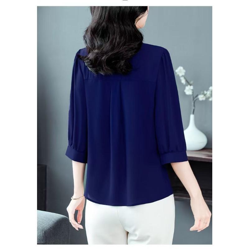 Vintage Women's Blouses Solid Color Casual Shirts Fashion Loose Summer Korean Clothing Short Sleeved Chiffon Women Tops