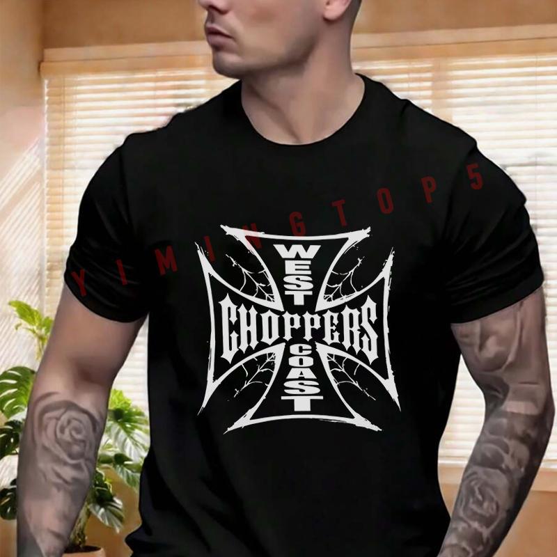 Chopper Motorcycle Pattern T-shirt Men's And Women's Summer Short-sleeved Motorbike Cycling Top