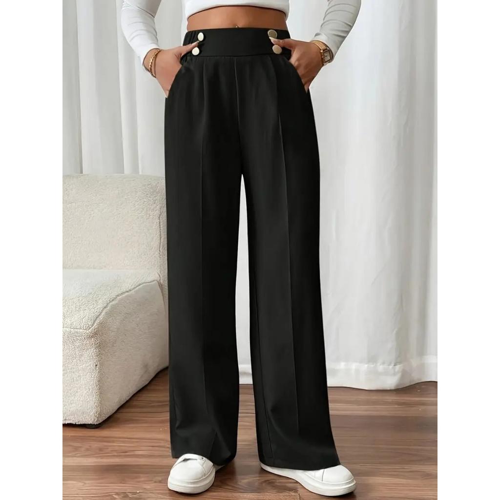 New Vertical Floor Length Casual Pants, High Waisted Pants, Loose and Elegant Straight Leg Women's Niche Design, Solid Color Pants