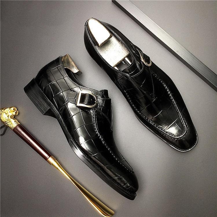 Pánské designové obchodní kožené boty britského stylu business formální boty pro muže velké kancelářské boty boty se čtvercovou špičkou s přezkou Boty Oxford
