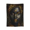 Tribal Artwork African Art Black And Gold Flannel Throw Blanket Blanket for Sofa Bedroom Warm Bed Rug,