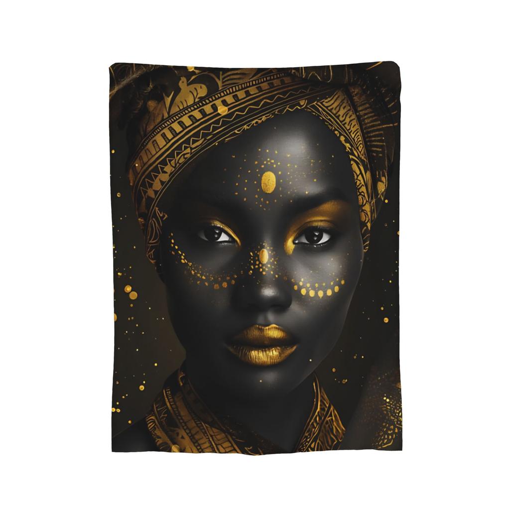 Tribal Artwork African Art Black And Gold Flannel Throw Blanket Blanket for Sofa Bedroom Warm Bed Rug,