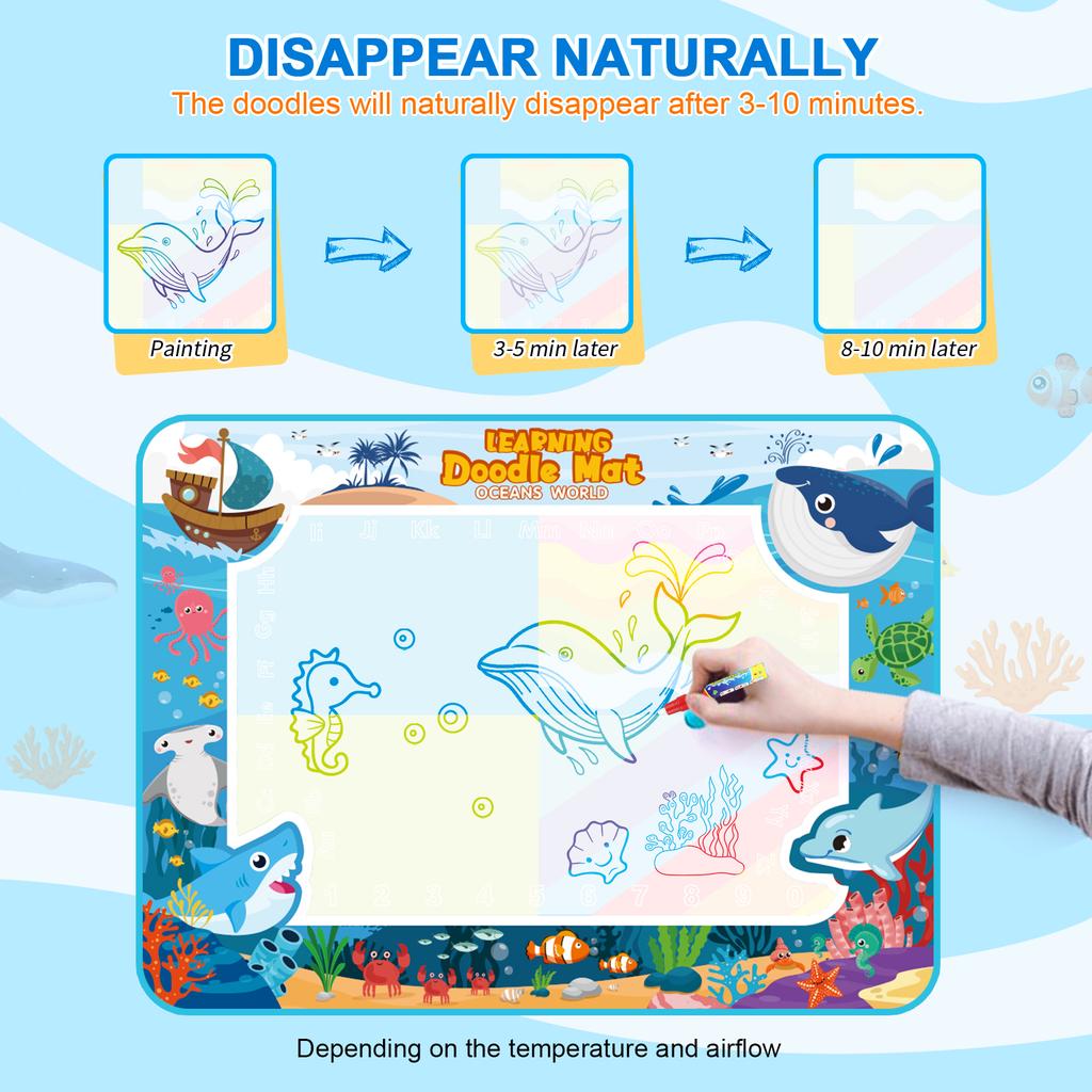 120x90CM Magic Water Drawing Mat Coloring Doodle With Reusable Magic Pens Montessori Painting Board Educational Toys Kids Gifts