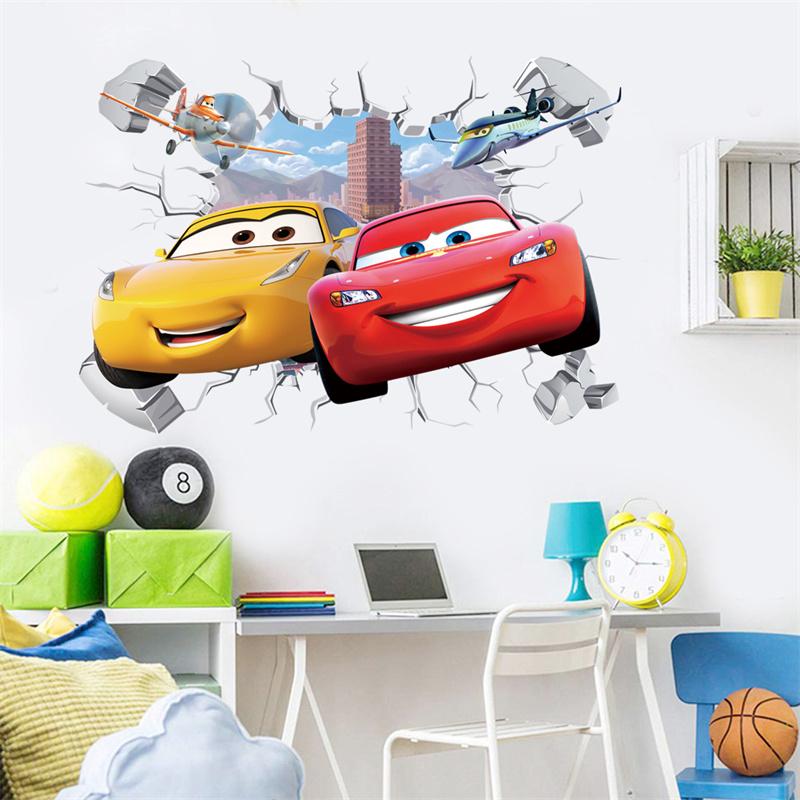 Cartoon Cars Lighting McQueen 3D Wall Sticke s For Kids Room Home Bedroom PVC Decor Cartoon Movie Mural Art Decals