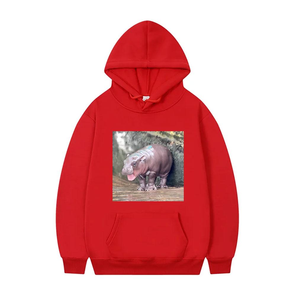 Moo Deng Funny Meme Tshirt Baby Hippo Graphic Hoodie Men Women Casual Hooded Sweatshirt Men's Oversized Fleece Cotton Hoodies