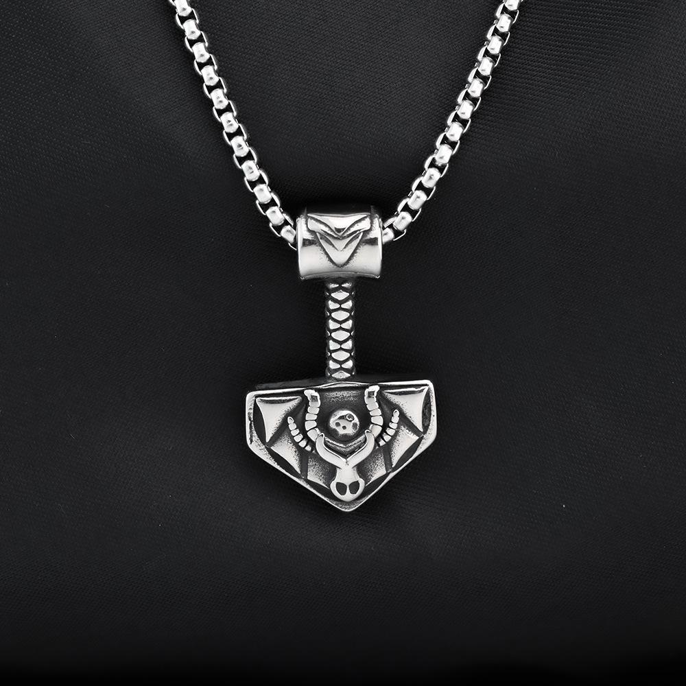 Titanium Steel Thor's Hammer Pendant Necklace - Nordic Viking Retro Design
