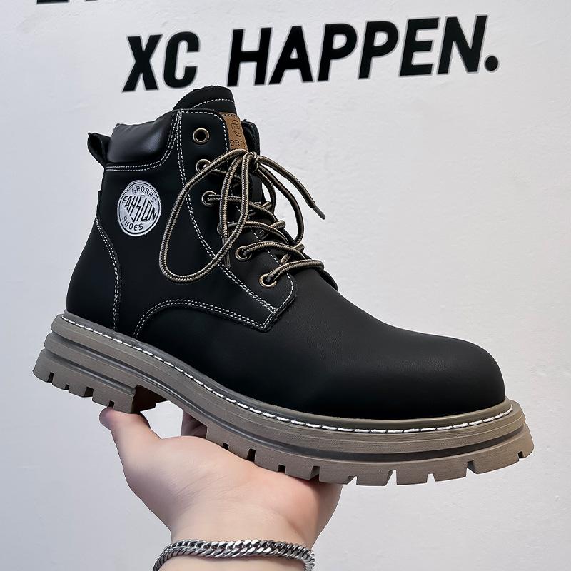 Martin Boots 2024 Big Yellow Boots Men's Shoes Popular Winter Velvet Non-slip Boots High-top Lace-up Short Boots 3455-A