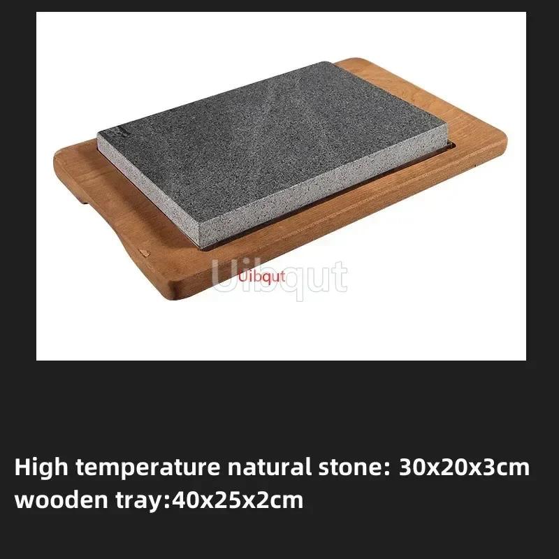 High temperature resistant volcanic rock natural stone steak tray grill plate granite slab board frying plate rock stone slab