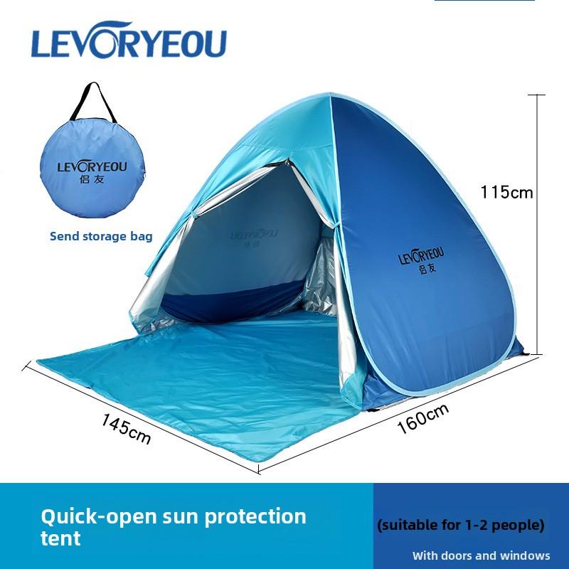 Silver-Coated Fabric 1-4 Person Tent Automatic Pop-Up Double Layer Foldable Tent for Outdoor Kids Beach Camping