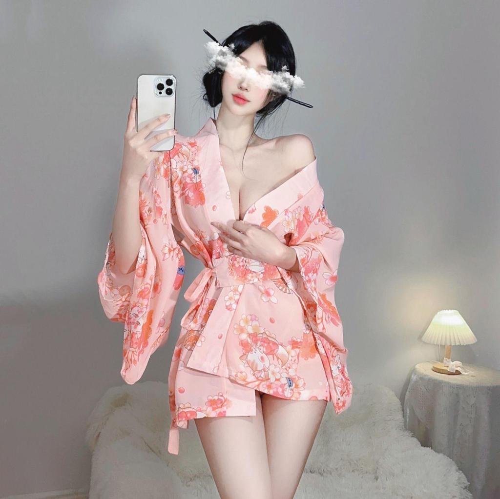 Elegant Sakura Yukata Kimono Bathrobe: Large Pajamas, Cozy Nightdress, Sexy Lingerie