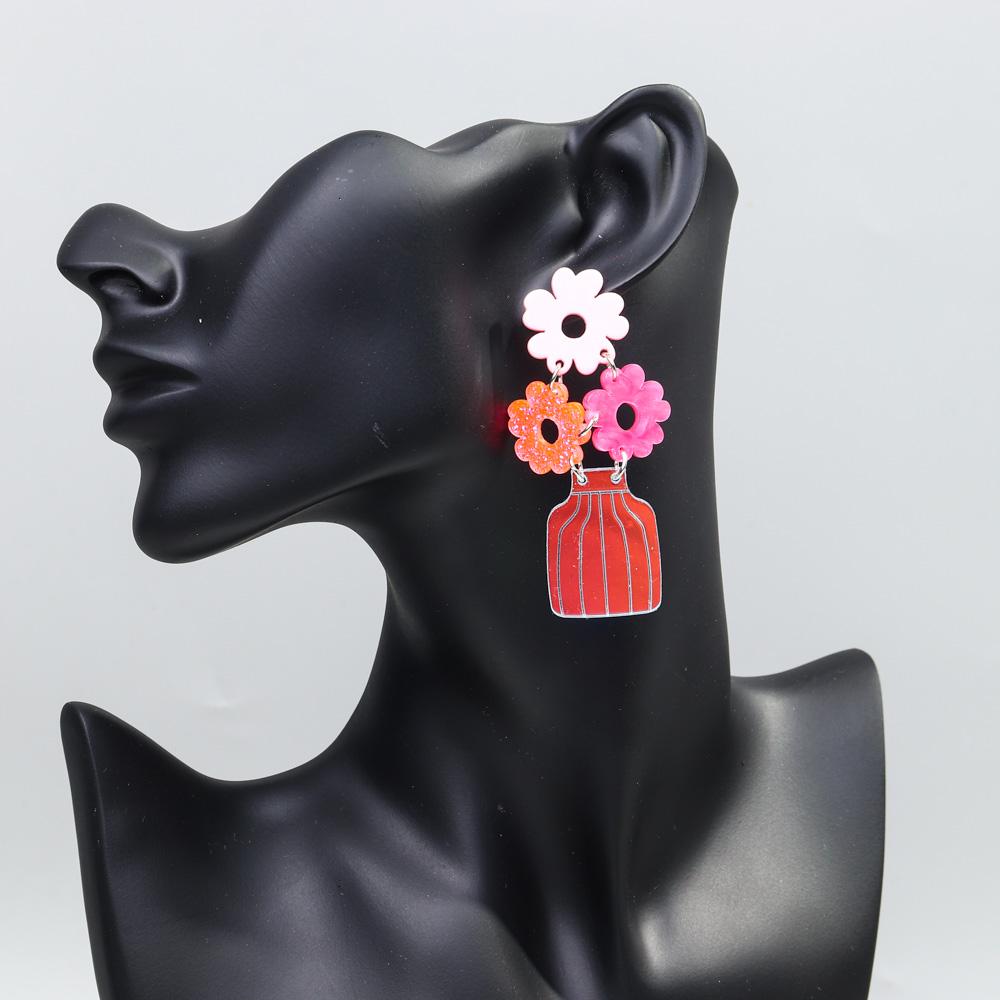 Creative Fantasy Flower Water Bottle Acrylic Earrings for Women Sweet Fashion Laser Vase Long Dangle Earring Retro Jewelry Gifts
