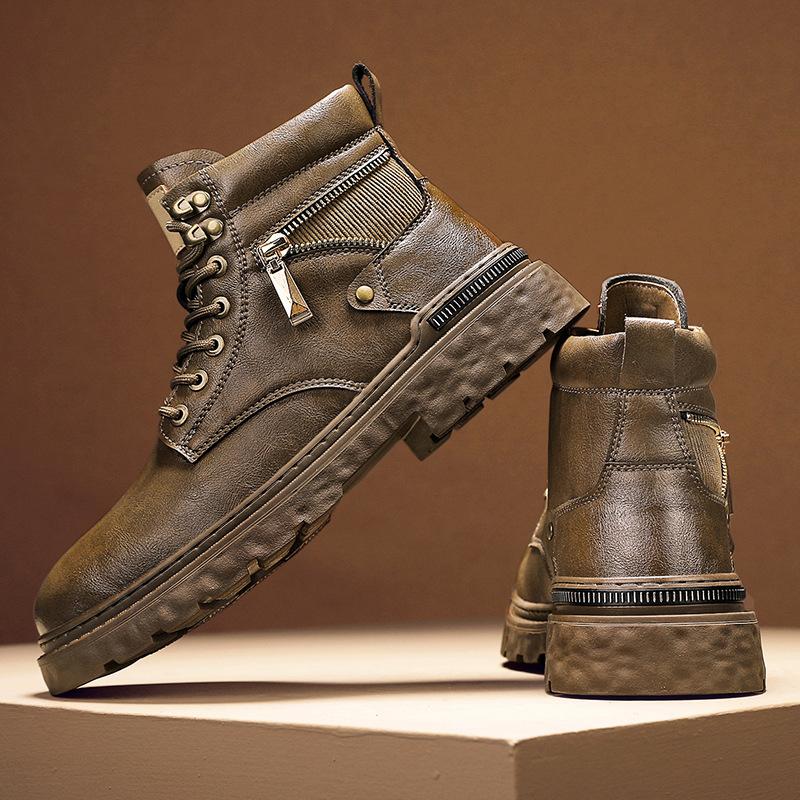 Pánské podzimní a zimní vysoké boty Martin šněrovací lokomotivní boty kožené studentské šněrovací boty na platformě