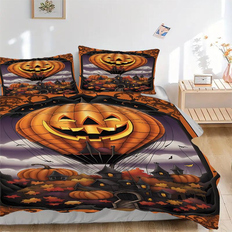 

3pcs Pumpkin Hot Air Balloon Bedding Set - 1 Duvet Cover + 2 Pillowcases(Core Not Included), Machine Washable Polyester yy251216139 135x200cm