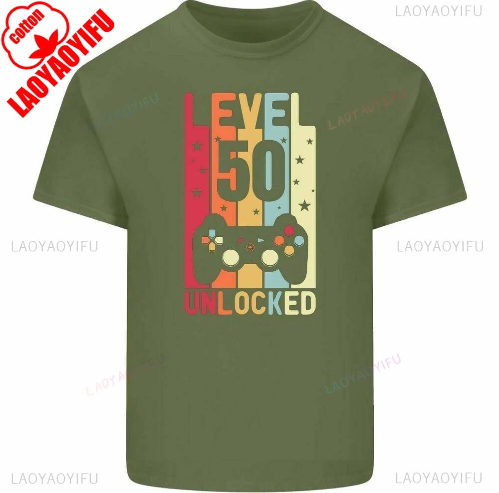 50th Birthday T-Shirt 1975 Mens Funny LEVEL UNLOCKED 50 Year Old Gaming Tee Tops Graphic T Shirts Men Clothing Cotton Shirts