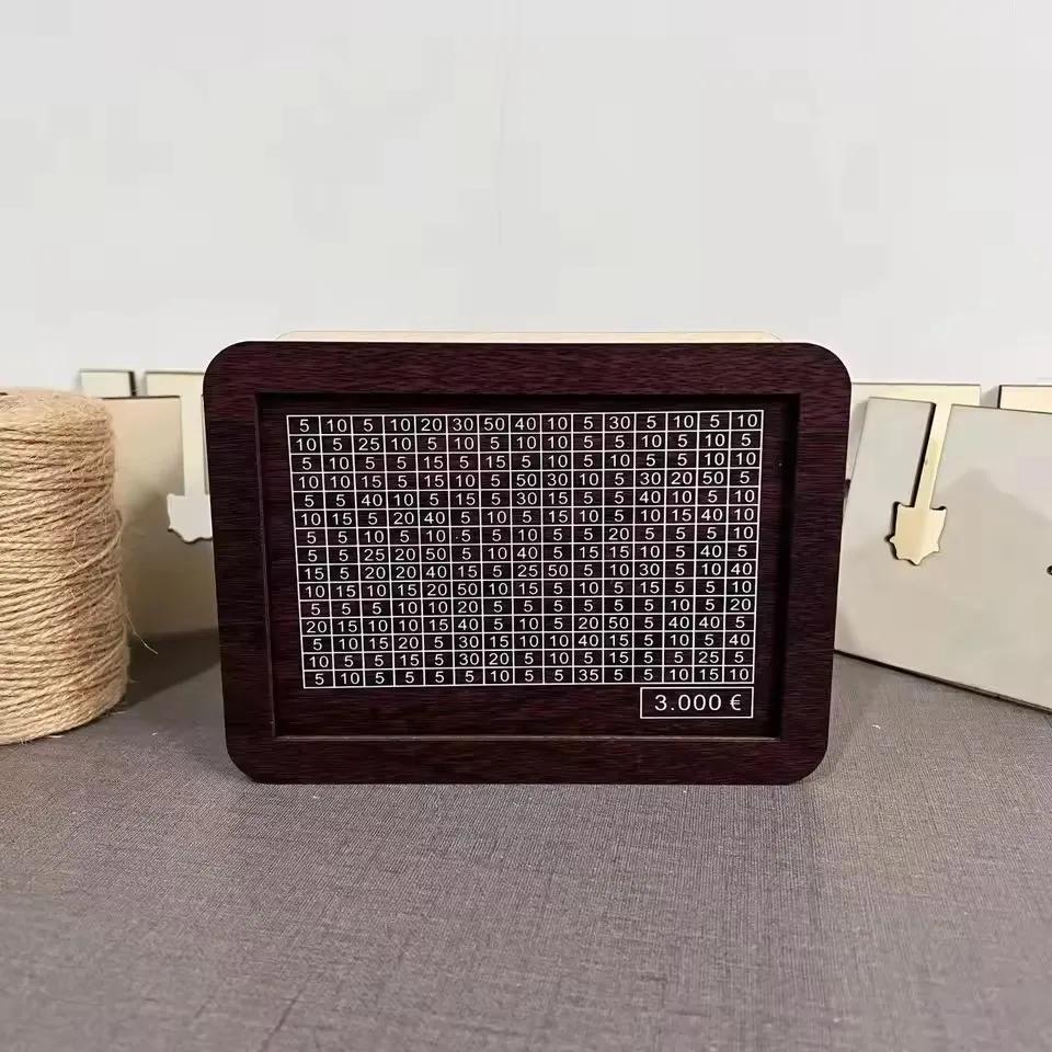 Numbered Euro Piggy Bank - Reusable Wooden Money Box for 1000/2000/3000/5000/10000 Euro Goal